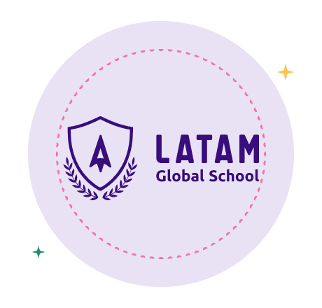 Escudo de LATAM Global School dentro de un círculo punteado
