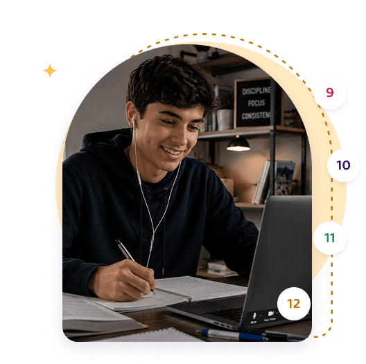 High School student taking notes during a live online class