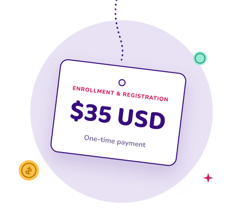 Enrollment & registration, $35 USD one-time payment